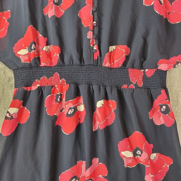 Reitmans Women XL Navy Floral Dress DolmanSleeve CinchedWaist Lined Garden Party - Picture 4 of 11